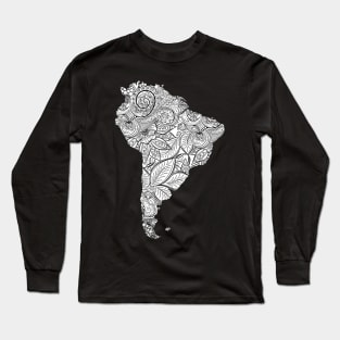 Mandala art map of South America with text in white Long Sleeve T-Shirt